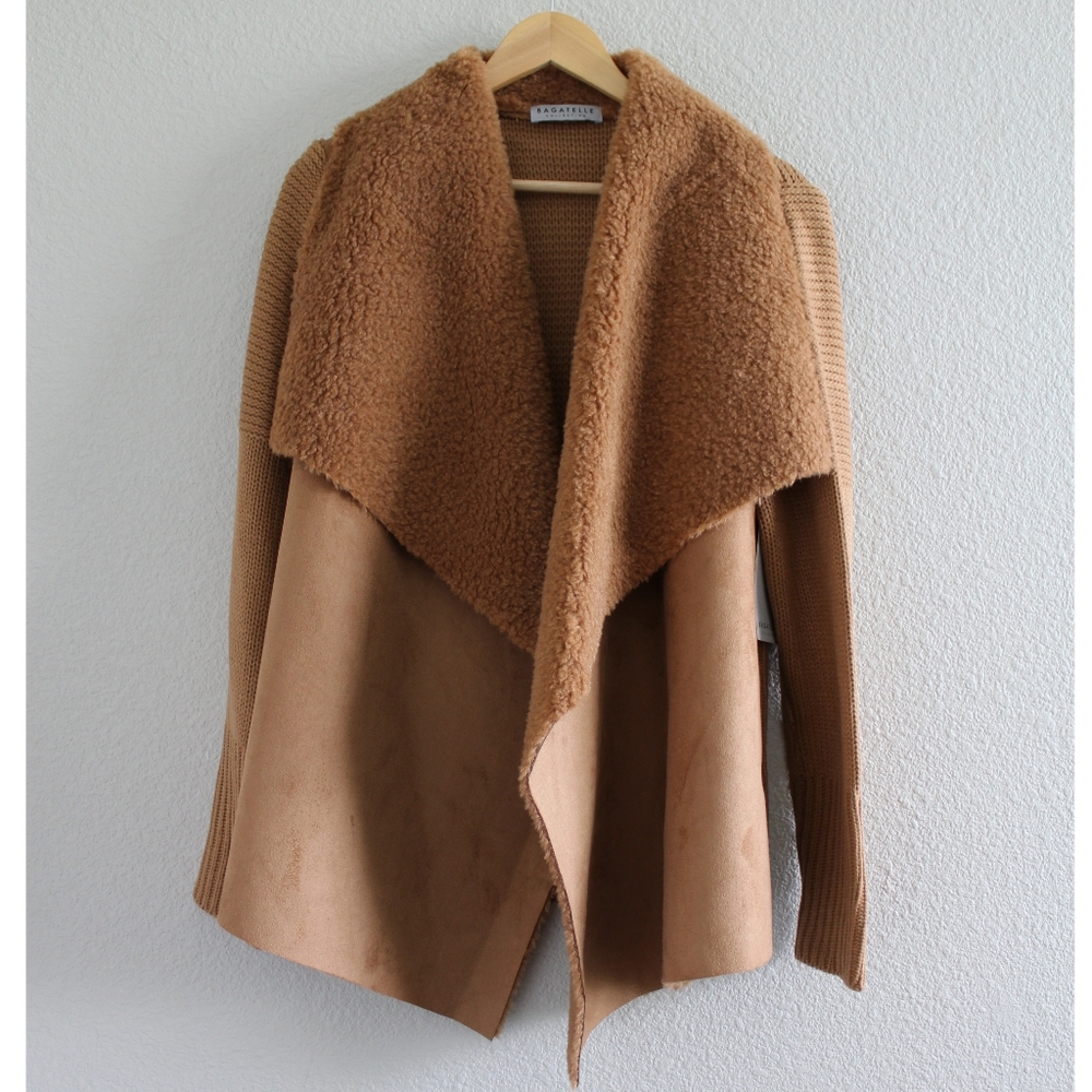 bagatelle Camel Faux Fur-Lined Cardigan Jacket - Picture 1 of 7